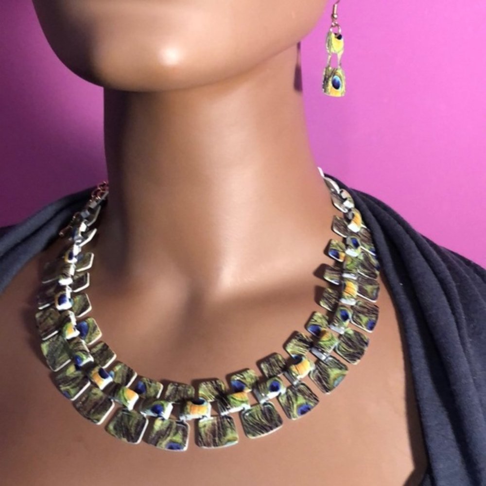 Peacock Necklace and  Earrings Set